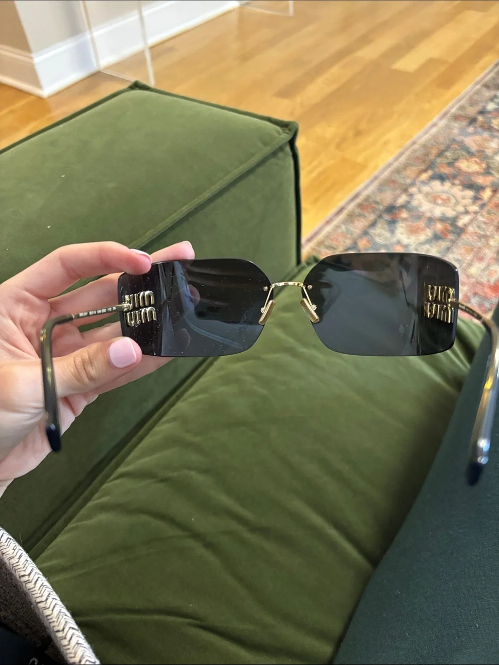 Miu Miu Black Rimless Sunglasses with Gold Logo Accent